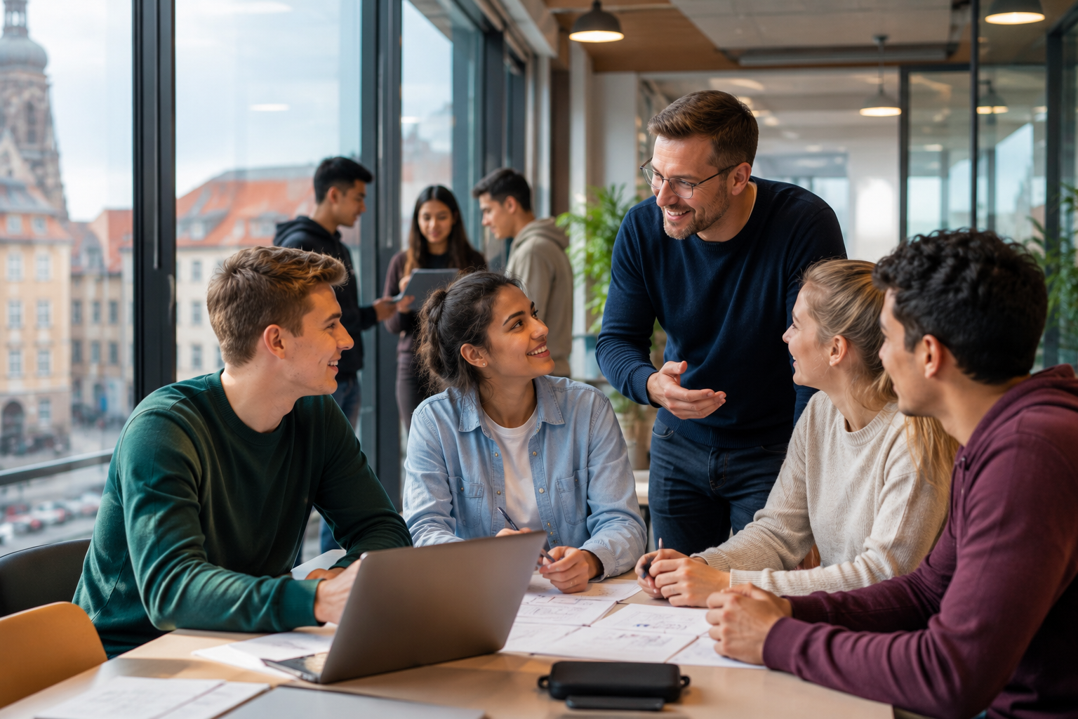 Trainees and colleagues collaborating together in Germany
